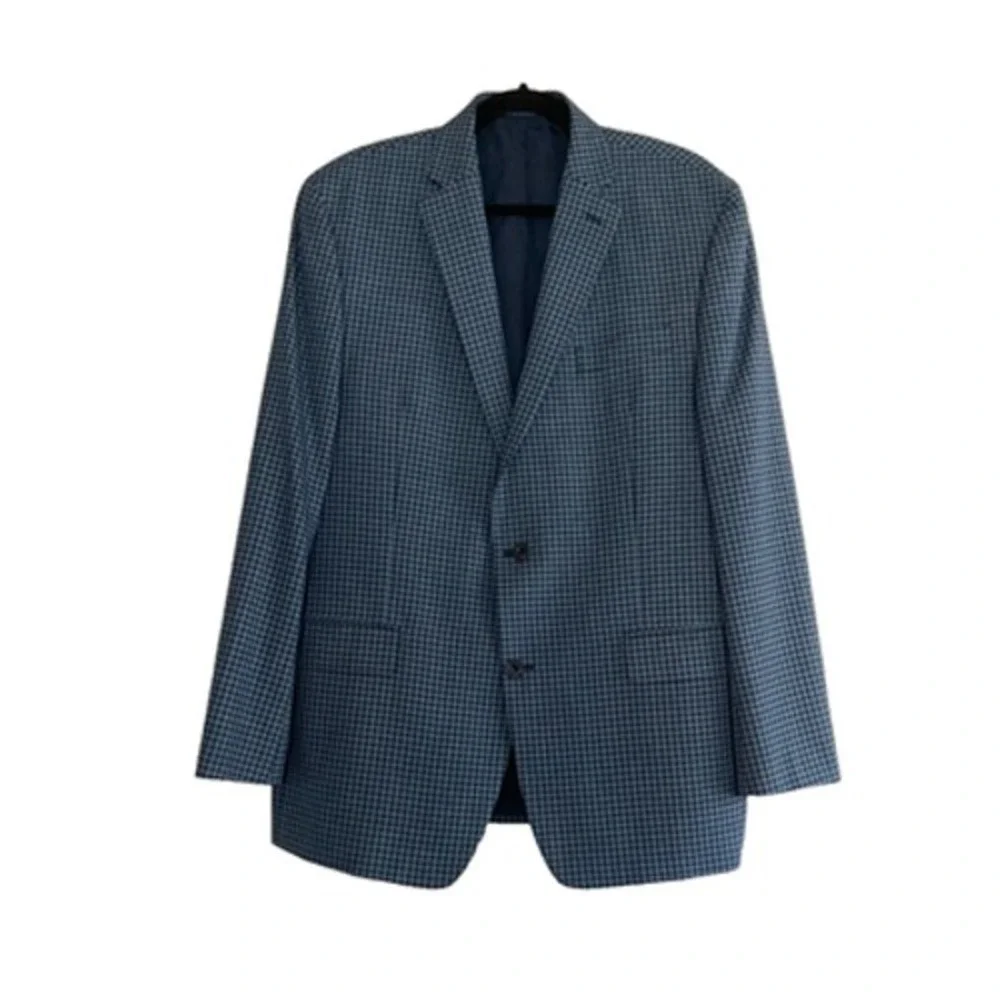 Michael Kors Blazer Sport Coat Men 44LNavy and Light Blue Gingham Career‎ Preppy